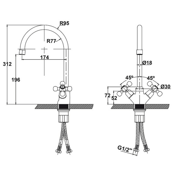 Смеситель для кухни Kaiser Carlson 11043 Хром