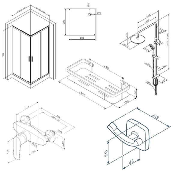 Комплект душевого уголка с душевой системой и аксессуарами AM.PM Gem S 90x90 WK93EP профиль Черный матовый стекло прозрачное Комплект душевого уголка с душевой системой и аксессуарами AM.PM Gem S 90x90 WK93EP профиль Черный матовый стекло прозрачное