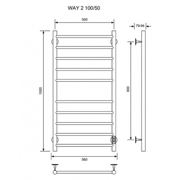Электрический полотенцесушитель Ника Way-2 100/50 U Черный матовый Электрический полотенцесушитель Ника Way-2 100/50 U Черный матовый