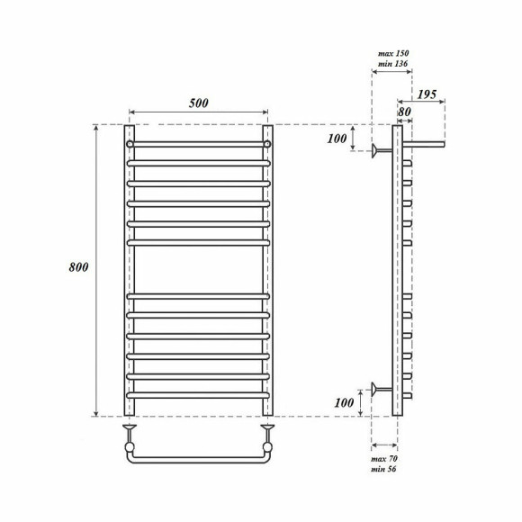 Электрический полотенцесушитель Point Нептун PN09158SPE П11 500x800 с полкой левый/правый Хром Электрический полотенцесушитель Point Нептун PN09158SPE П11 500x800 с полкой левый/правый Хром