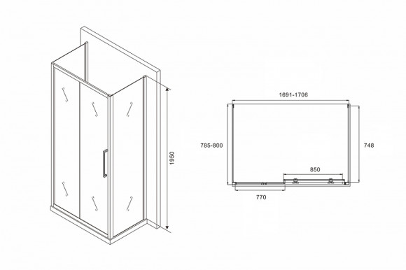 Душевой уголок Abber Schwarzer Diamant 170x80 AG30170H-S80-S80 профиль Хром стекло прозрачное Душевой уголок Abber Schwarzer Diamant 170x80 AG30170H-S80-S80 профиль Хром стекло прозрачное