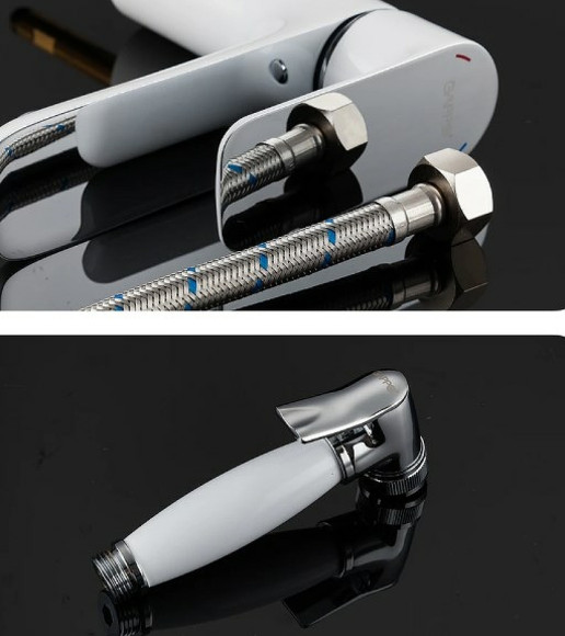 Смеситель для раковины Gappo G48 G1048-1 с гигиеническим душем Белый Хром