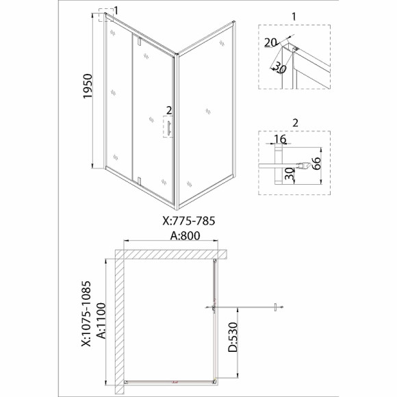 Душевой уголок Niagara Nova 110х80 NG-83-11AB-A80B профиль Черный стекло прозрачное Душевой уголок Niagara Nova 110х80 NG-83-11AB-A80B профиль Черный стекло прозрачное