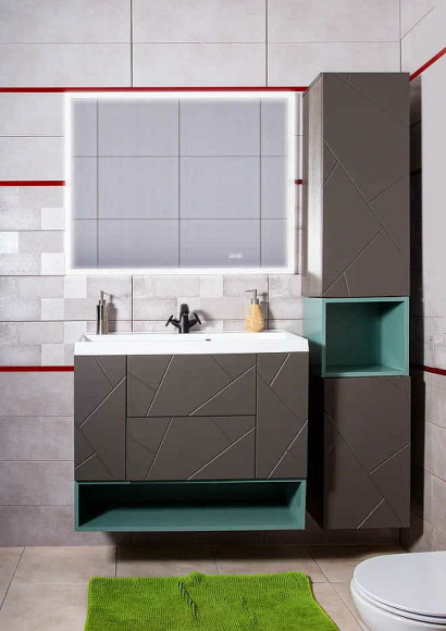 Тумба под раковину Бриклаер Кристалл 90 4627125414541 подвесная Софт Графит Ясень Анкор темный