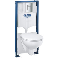 Комплект унитаза с инсталляцией Grohe Solido Compact 39586000 с сиденьем Микролифт и клавишей смыва Хром