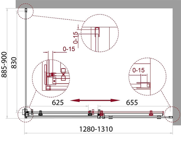 Душевой уголок BelBagno Acqua 130х90 ACQUA-AH-1-130/90-C-NERO профиль Черный стекло прозрачное