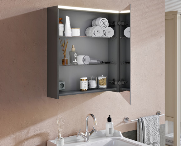 Зеркальный шкаф Vitra 60 R 66910 с подсветкой Антрацит глянцевый