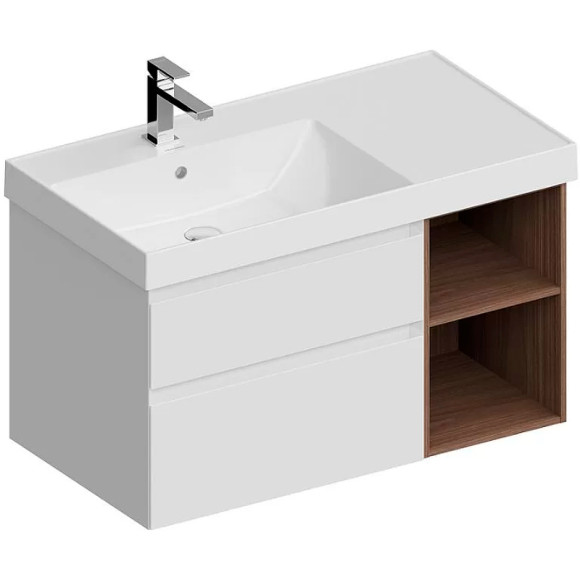 Тумба под раковину Kerama Marazzi Cubo 90 L CUB.90.2Lh\WHTM.N подвесная Белая матовая Структурированный орех
