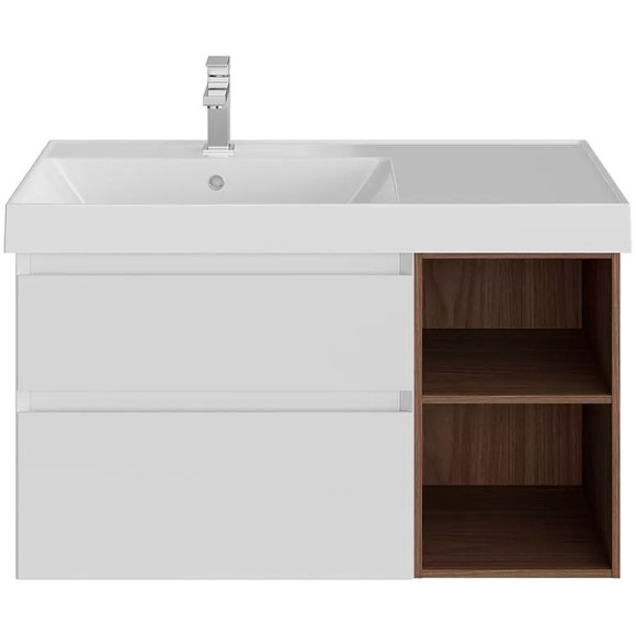 Тумба под раковину Kerama Marazzi Cubo 90 L CUB.90.2Lh\WHTM.N подвесная Белая матовая Структурированный орех Тумба под раковину Kerama Marazzi Cubo 90 L CUB.90.2Lh\WHTM.N подвесная Белая матовая Структурированный орех