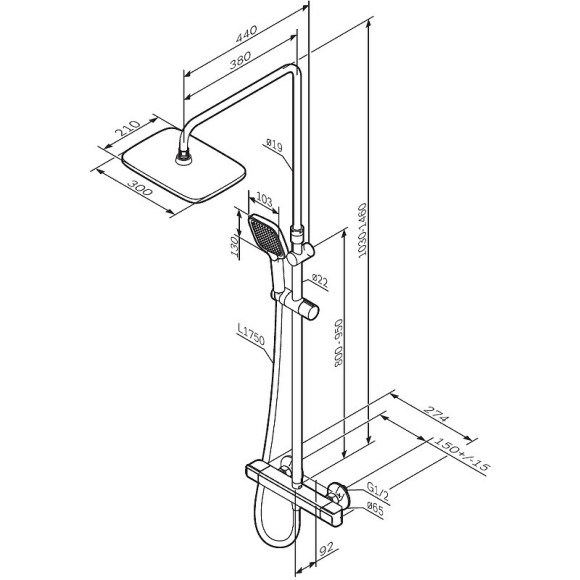 Душевая система AM.PM Func F078F400 с термостатом Хром