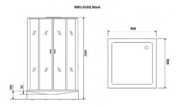 Душевая кабина Niagara Premium 90x90 NG-6901-01GQ Black с гидромассажем Душевая кабина Niagara Premium 90x90 NG-6901-01GQ Black с гидромассажем