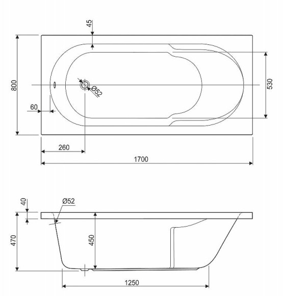 Акриловая ванна Cezares Arno 170x80 ARNO-170-80-45-W37 без гидромассажа
