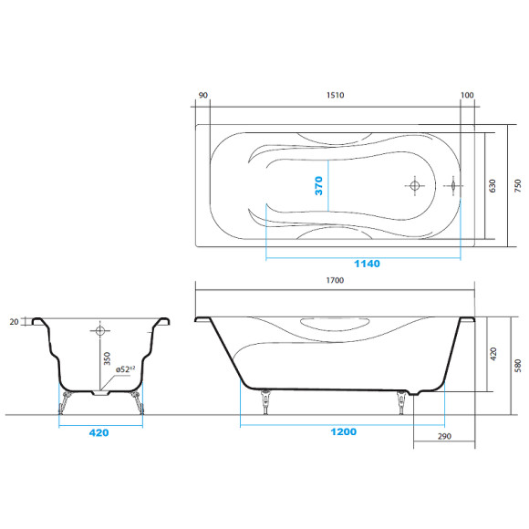 Чугунная ванна Aquatek Гамма 170x75 AQ8070F-00 без антискользящего покрытия
