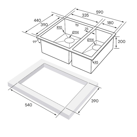Кухонная мойка Paulmark Gerberg 59/2S Uni PM225944-GML Вороненая сталь Кухонная мойка Paulmark Gerberg 59/2S Uni PM225944-GML Вороненая сталь