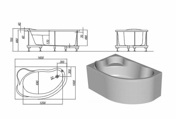 Акриловая ванна Kolpa San Amadis 160х100 R 567320 без гидромассажа Акриловая ванна Kolpa San Amadis 160х100 R 567320 без гидромассажа