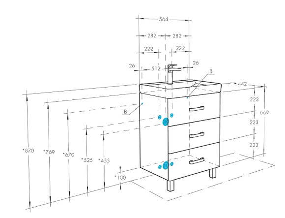 Тумба под раковину Aquaton Америна 56 М 1A168901AM010 Белая