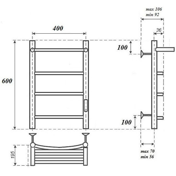 Электрический полотенцесушитель Point Афина PN04846PW П3 400x600 с полкой, диммер справа Белый Электрический полотенцесушитель Point Афина PN04846PW П3 400x600 с полкой, диммер справа Белый