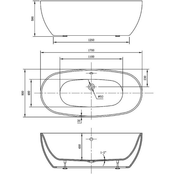 Акриловая ванна Vincea 170x80 VBT-405-1700 без гидромассажа Акриловая ванна Vincea 170x80 VBT-405-1700 без гидромассажа