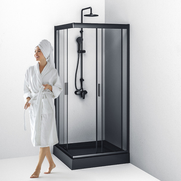 Душевой уголок AM.PM Gem 90х90 W90G-403-090BT профиль Черный матовый стекло прозрачное Душевой уголок AM.PM Gem 90х90 W90G-403-090BT профиль Черный матовый стекло прозрачное