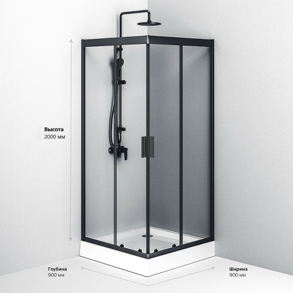 Душевой уголок AM.PM Gem 90х90 W90G-403-090BT профиль Черный матовый стекло прозрачное Душевой уголок AM.PM Gem 90х90 W90G-403-090BT профиль Черный матовый стекло прозрачное