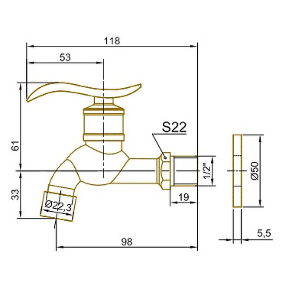 Кран для одного типа воды Bronze de Luxe 21974/2 Бронза с насадкой для шланга Кран для одного типа воды Bronze de Luxe 21974/2 Бронза с насадкой для шланга
