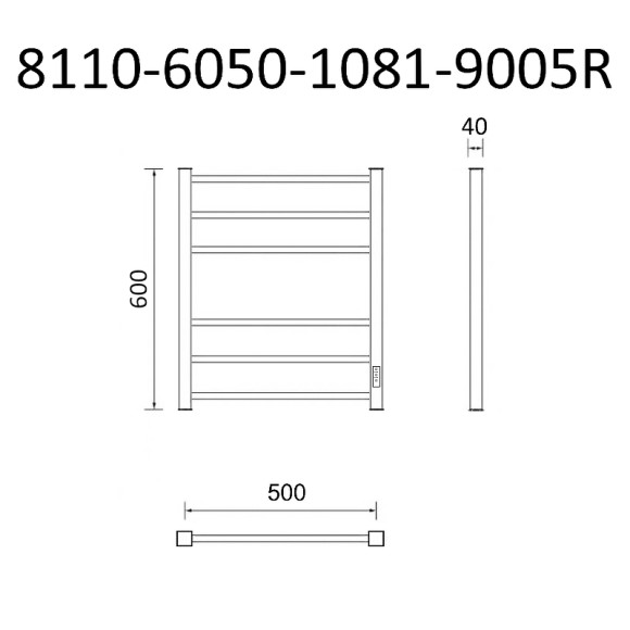 Электрический полотенцесушитель Маргроид Вид 81-10 профильный 600x500 8110-6050-1081-9005R правый Черный матовый