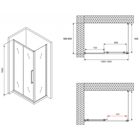 Душевой уголок Abber Schwarzer Diamant 160x60 AG30160H-S60 профиль Хром стекло прозрачное Душевой уголок Abber Schwarzer Diamant 160x60 AG30160H-S60 профиль Хром стекло прозрачное