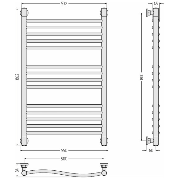 Водяной полотенцесушитель Сунержа Флюид+ 800х500 31-0222-8050 Черный матовый