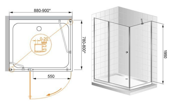 Душевой уголок Cezares ELENA-W-AH-1-90/80-P-Cr-L профиль Хром стекло рифленое Душевой уголок Cezares ELENA-W-AH-1-90/80-P-Cr-L профиль Хром стекло рифленое