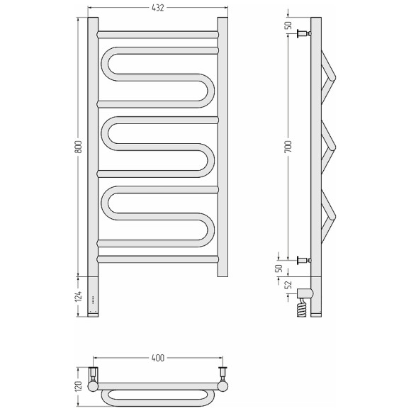 Электрический полотенцесушитель Сунержа Элегия 3.0 800x400 L 00-5818-8040 Хром