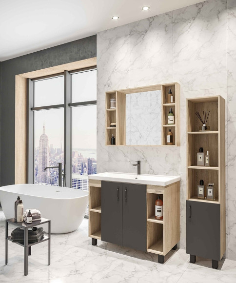 Тумба под раковину Grossman Флай 100 101002 Дуб сонома Серая