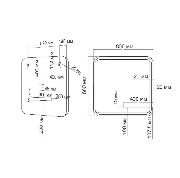 Зеркало Art&Max Latina AM-Lat-800-800-DS-F с подсветкой с сенсорным выключателем