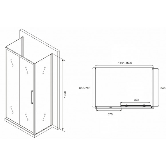 Душевой уголок Abber Schwarzer Diamant 150x70 AG30150MH-S70M-S70M профиль Хром стекло матовое Душевой уголок Abber Schwarzer Diamant 150x70 AG30150MH-S70M-S70M профиль Хром стекло матовое