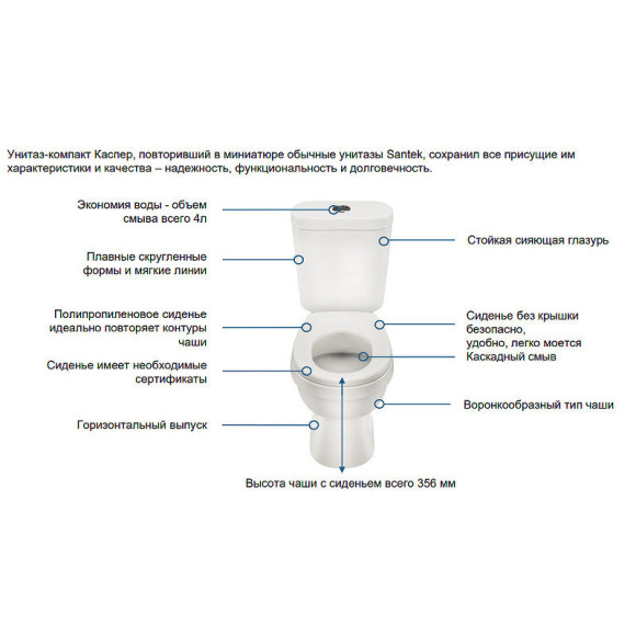 Унитаз компакт Santek Каспер Детский Стандарт 1WH501741 с бачком и сиденьем