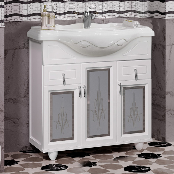 Тумба под раковину Opadiris Тибет 85 00-00002850 со стеклом Белая матовая