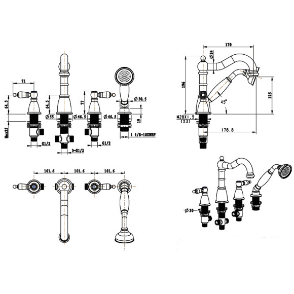 Смеситель на борт ванны Boheme Medici 391 Бронза Смеситель на борт ванны Boheme Medici 391 Бронза