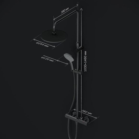 Душевая система AM.PM Like F0780422 с термостатом Черная матовая