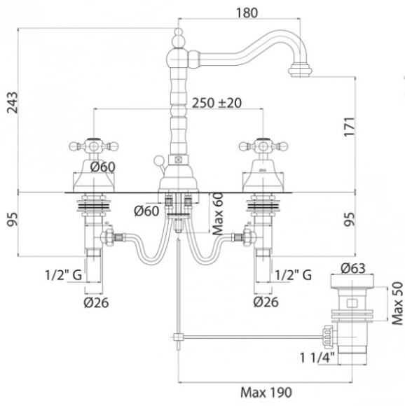 Смеситель для раковины Cezares Golf GOLF-BLS2-02 Бронза
