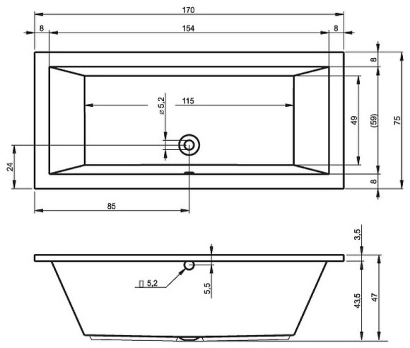 Акриловая ванна Riho Lusso 170x75 B007001005 (BA1800500000000) без гидромассажа