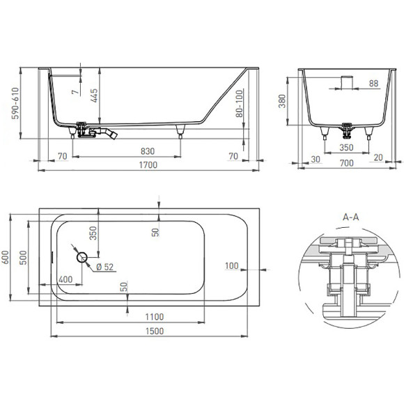 Ванна из искусственного камня Salini Orlanda Kit 170х70 102121M Белая матовая