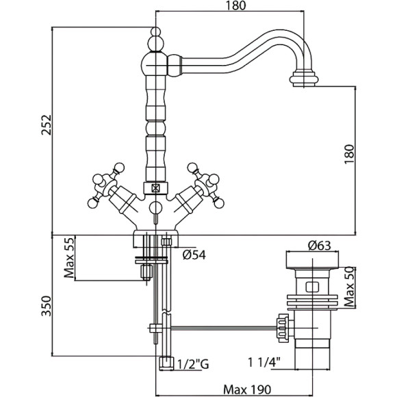 Смеситель для раковины Cezares Lord-LS2-03/24 Золото 24 карат