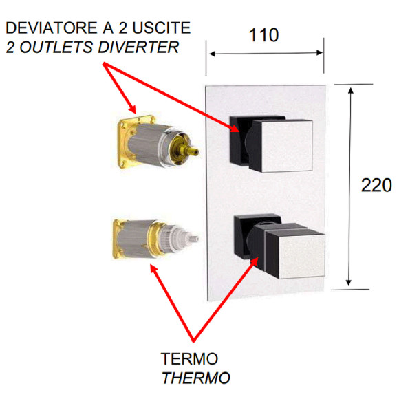 Смеситель для душа Remer Qubica Thermo QT92KBNO с термостатом Черный матовый Смеситель для душа Remer Qubica Thermo QT92KBNO с термостатом Черный матовый