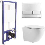 Комплект унитаза CeramaLux 2197 с инсталляцией Berges Novum L3 040213 с сиденьем Микролифт и клавишей смыва Хром