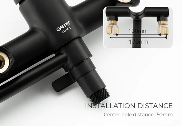 Смеситель для ванны Gappo G03-6 G2203-6 универсальный Черный матовый Хром