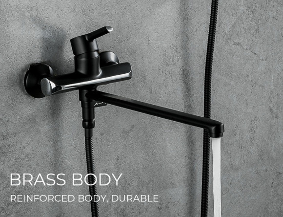 Смеситель для ванны Gappo G03-6 G2203-6 универсальный Черный матовый Хром