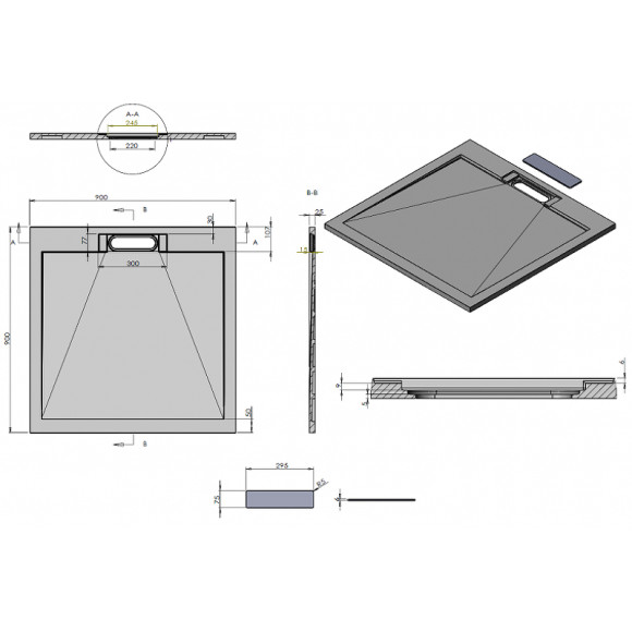 Душевой поддон из искусственного камня Esbano Luxe ESP-LX90W 90x90 ESPLX 90W Белый матовый
