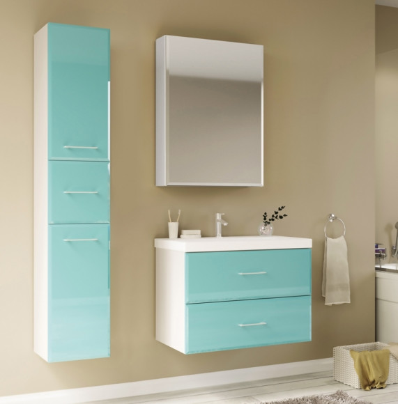 Тумба под раковину Marka One Mix 60П с ручками фасад стекло Бирюзовая Тумба под раковину Marka One Mix 60П с ручками фасад стекло Бирюзовая