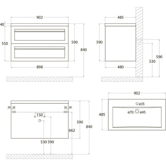 Тумба под раковину Art&Max AM-Platino-900-2C-SO-TM подвесная Бирюзовая матовая Тумба под раковину Art&Max AM-Platino-900-2C-SO-TM подвесная Бирюзовая матовая