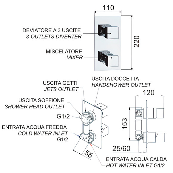 Смеситель для душа Remer SQ3 S933 Хром Смеситель для душа Remer SQ3 S933 Хром