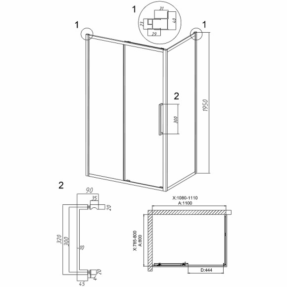 Душевой уголок Grossman Cosmo 110х80 120.K33.02.1180.21.10 профиль Черный матовый стекло тонированное